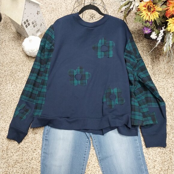3730 Size 2X Pink Floyd Oversize Sweat Shirt Upcycled With Flannel Trim. - Picture 7 of 10